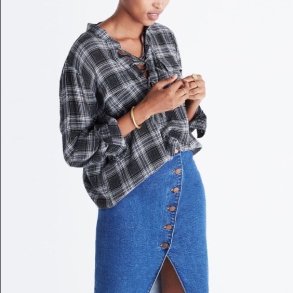 Madewell Terrace Lace-Up Plaid Flannel Top